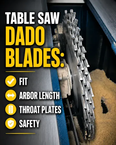 A stacked 8-inch dado blade installed on a table saw arbor
